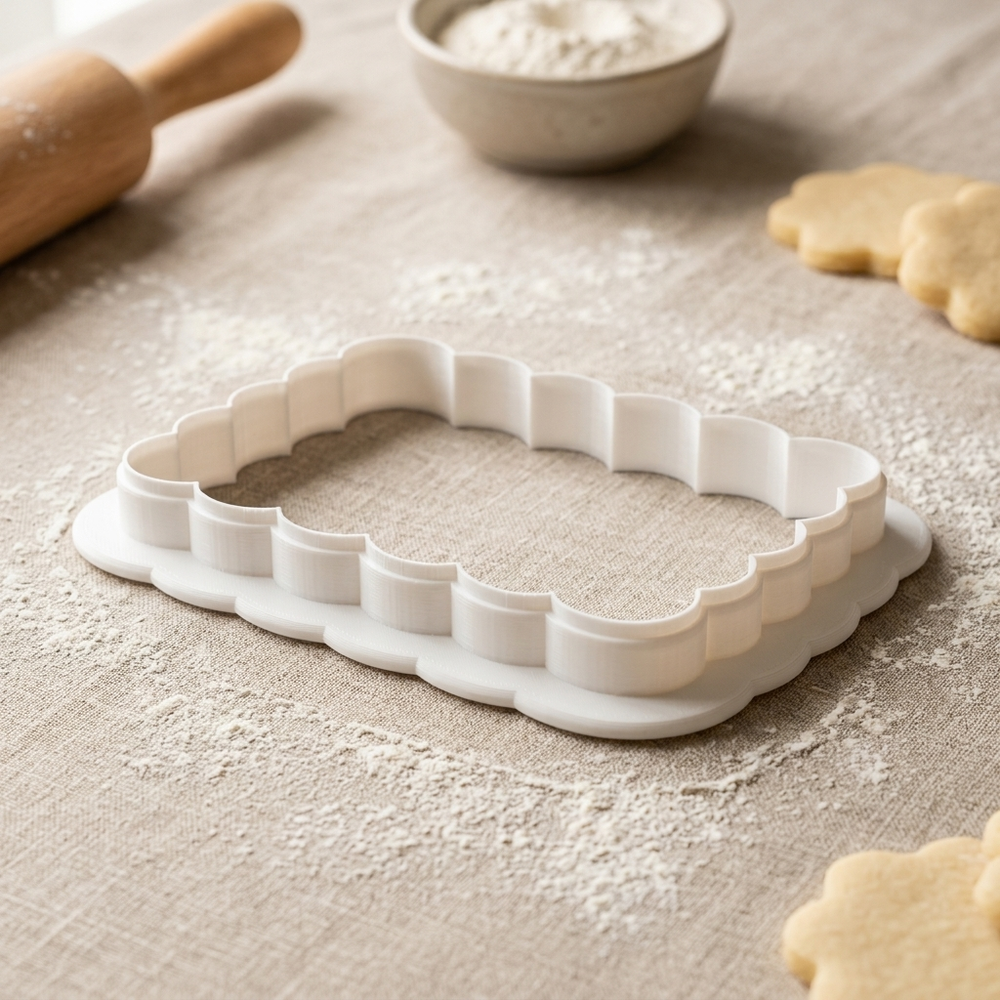 Scalloped Rectangle Cookie Cutter, 3D Printed Basic Shape for Fondant
