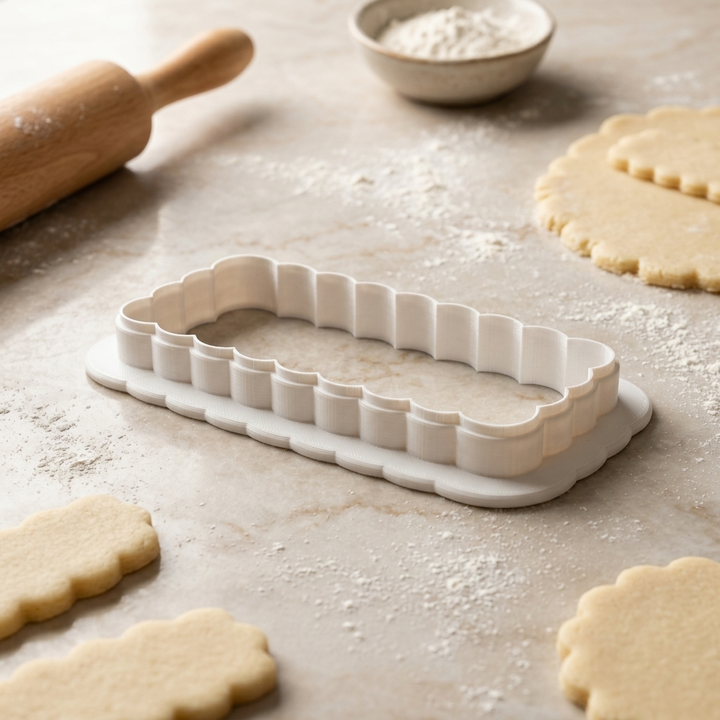 Skinny Scalloped Rectangle Cookie Cutter, 3D Printed Basic Shape for Fondant