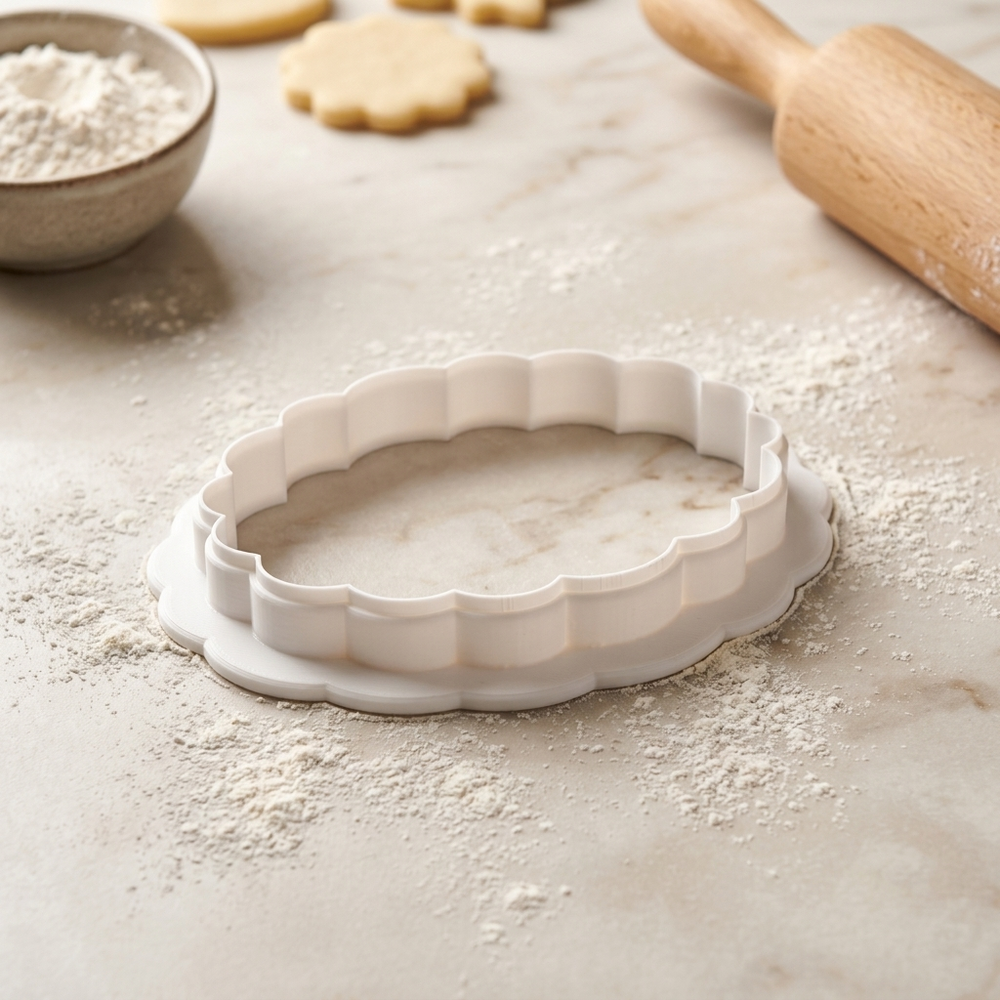 Scalloped Oval Cookie Cutter, 3D Printed Basic Shape for Fondant