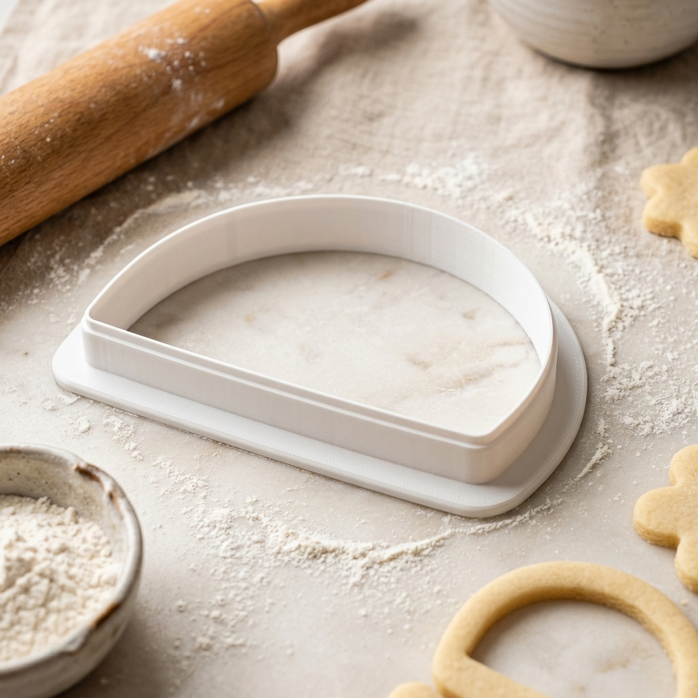 Half Circle Cookie Cutter, 3D Printed Basic Shape for Fondant