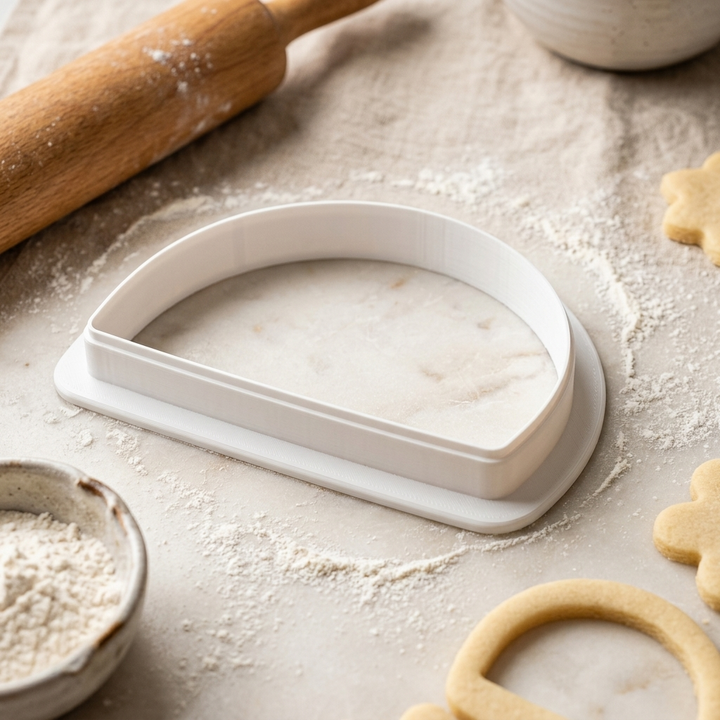 Half Circle Cookie Cutter, 3D Printed Basic Shape for Fondant