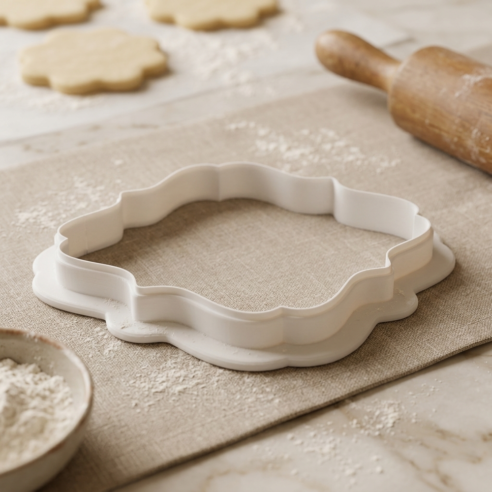 Ornate Square Plaque Cookie Cutter, 3D Printed Plaque Shape for Fondant