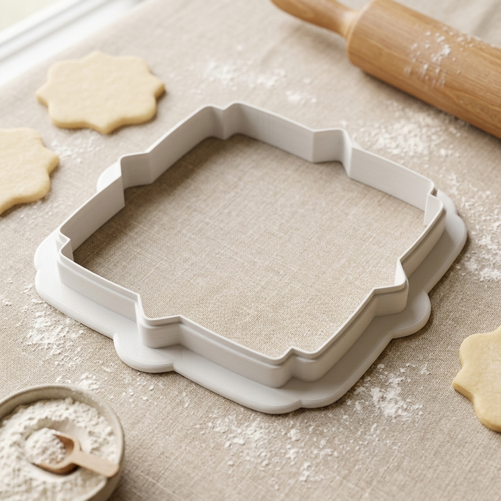 Notched Square Plaque Cookie Cutter, 3D Printed Plaque Shape for Fondant
