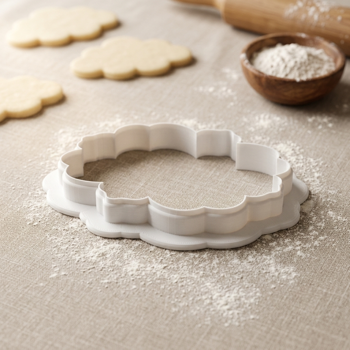 Rococo Plaque Cookie Cutter, 3D Printed Plaque Shape for Fondant