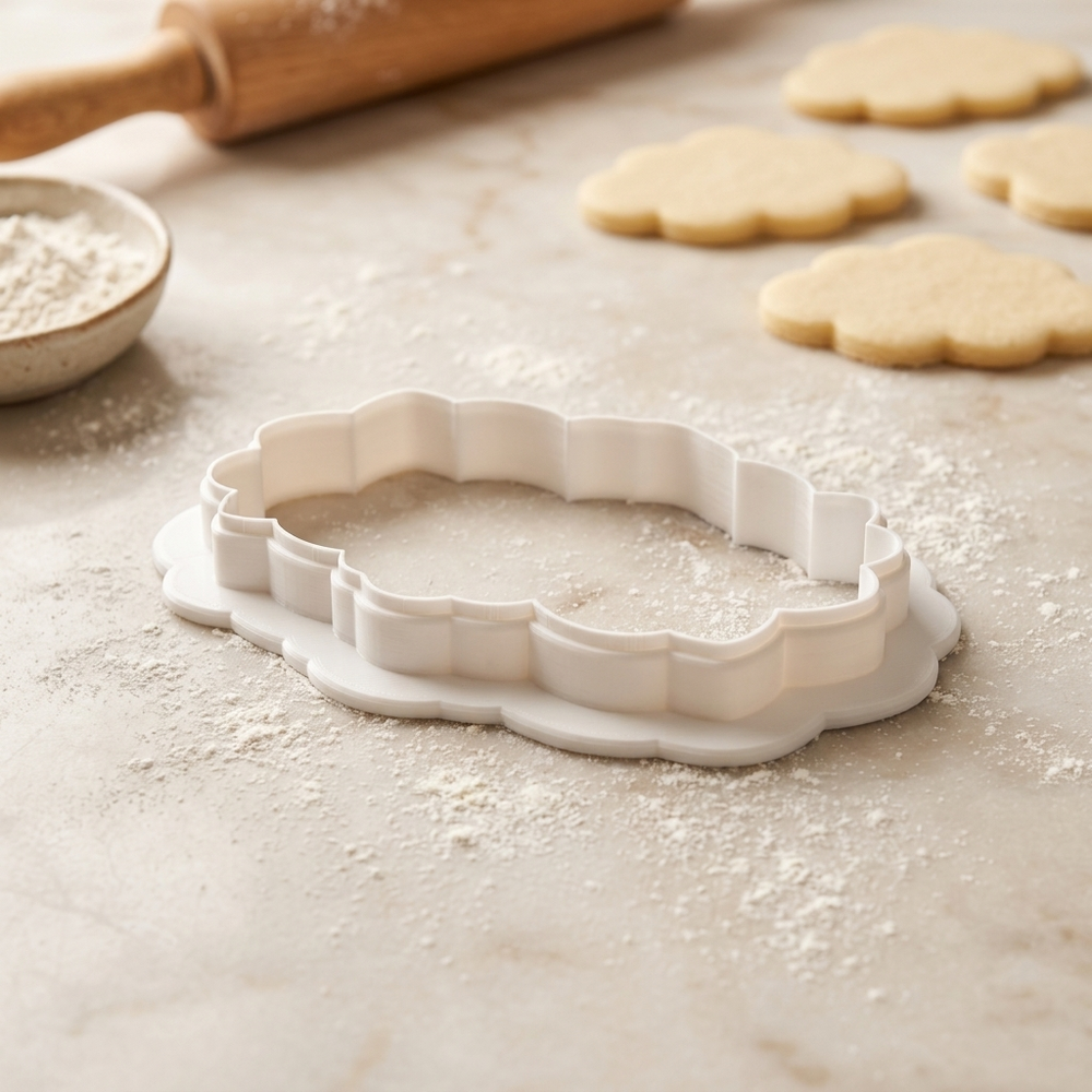 Long Floral Plaque Cookie Cutter, 3D Printed Wedding Design