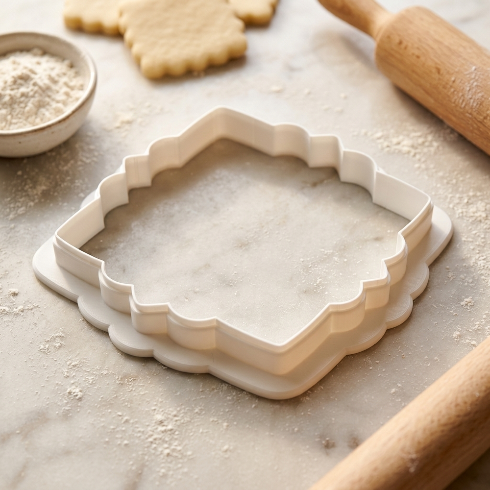 Floral Square Plaque Cookie Cutter, 3D Printed Wedding Design