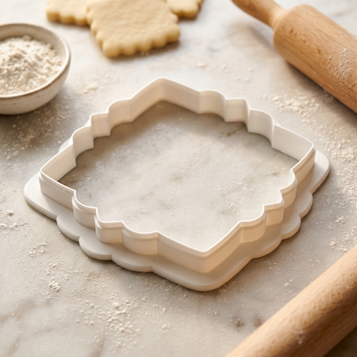 Floral Square Plaque Cookie Cutter, 3D Printed Wedding Design