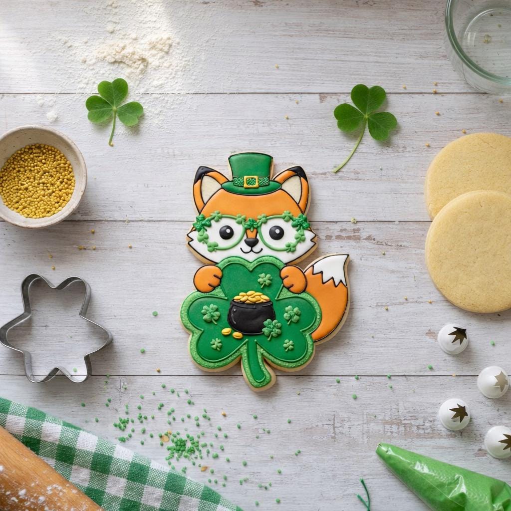 St Patricks Day Fox Cookie Cutter, Shamrock Glasses, 3D Printed