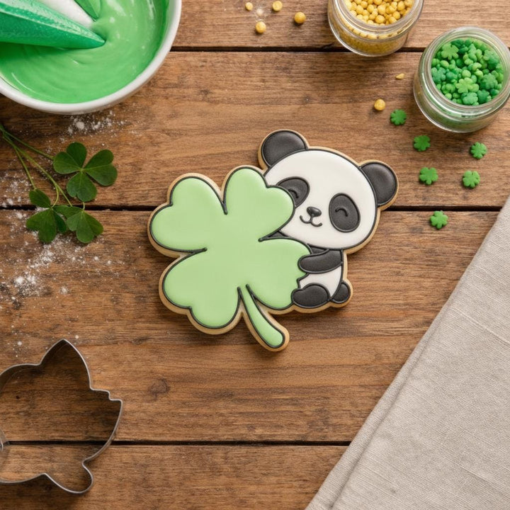 Lucky Panda Cookie Cutter Hugging Shamrock St Patricks Day Baking Tool