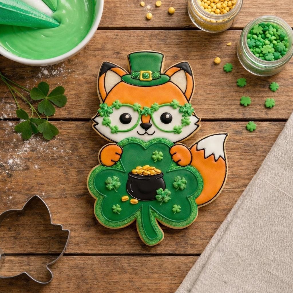 St Patricks Day Fox Cookie Cutter, Shamrock Glasses, 3D Printed