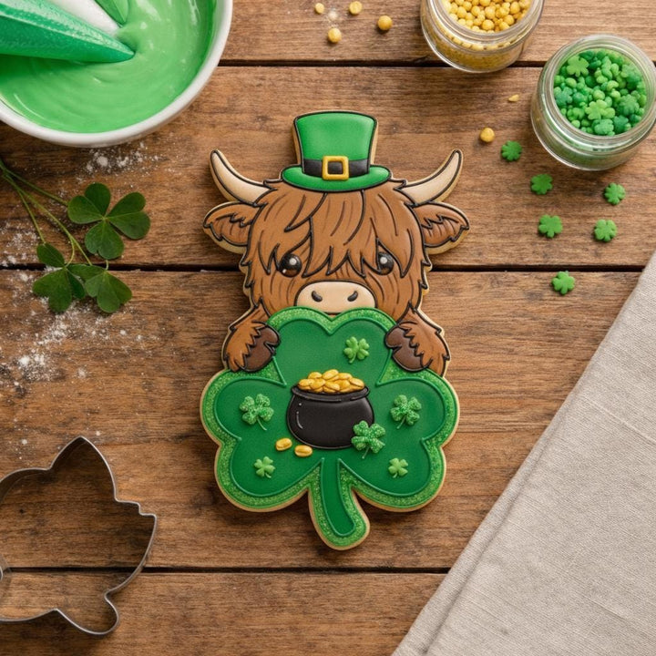 Highland Cow Shamrock Cookie Cutter, St Patrick&
