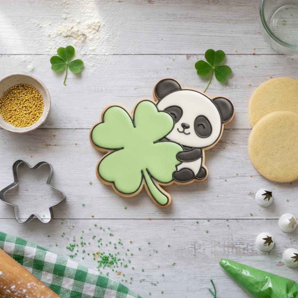 Lucky Panda Cookie Cutter Hugging Shamrock St Patricks Day Baking Tool
