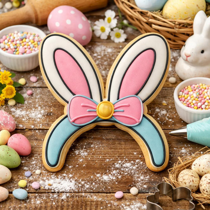 Bunny Ears Headband Cookie Cutter with Bow, 3D Printed for Easter Cookies and Fondant
