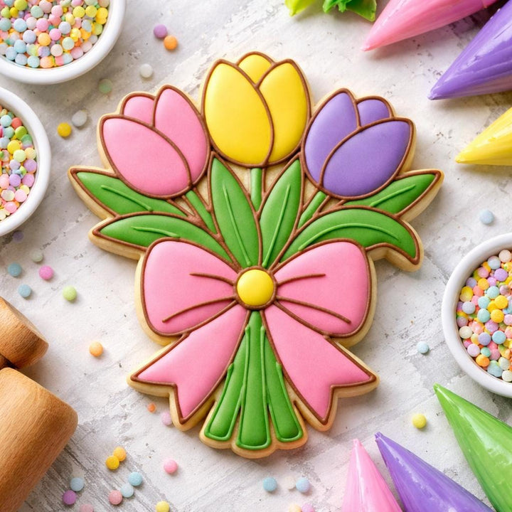Tulip Bouquet Cookie Cutter, 3D Printed Spring Flower Design