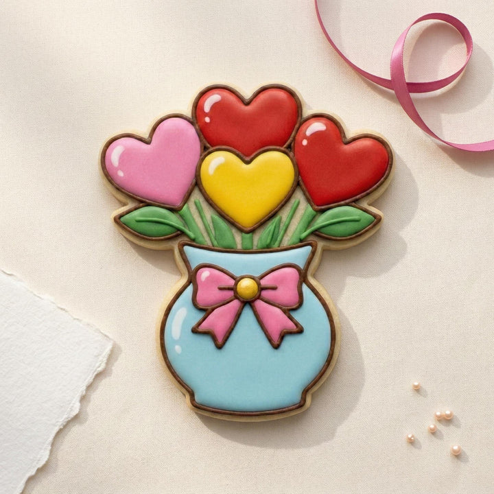Heart Bouquet Cookie Cutter, Flower Vase, 3D Printed