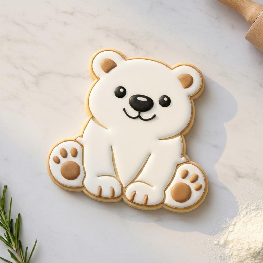 Polar Bear Cookie Cutter, Arctic Animal, 3D Printed for Fondant &amp; Sugar Cookies