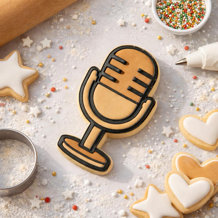 Retro Microphone Cookie Cutter for Fondant and Cookie Dough, 3D Printed