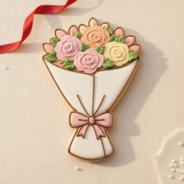 3D Printed Flower Bouquet Cookie Cutter, Wrapped Floral Fondant Cutter