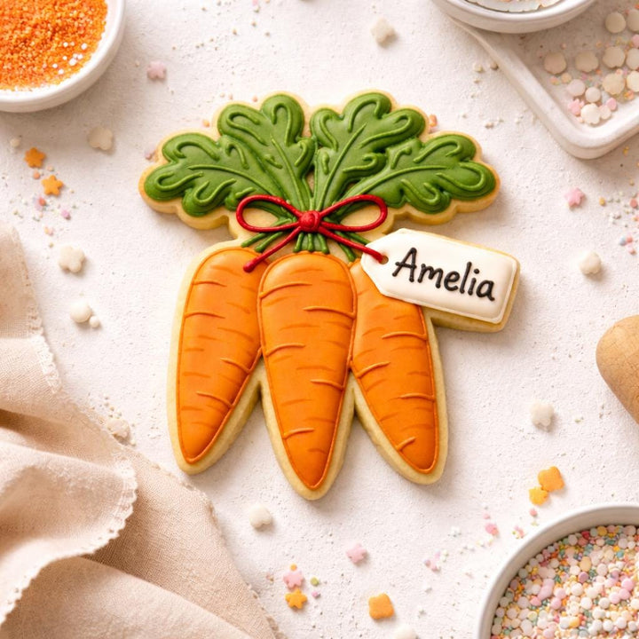 Carrot Bunch Cookie Cutter with Name Tag, Easter Spring Baking Tool