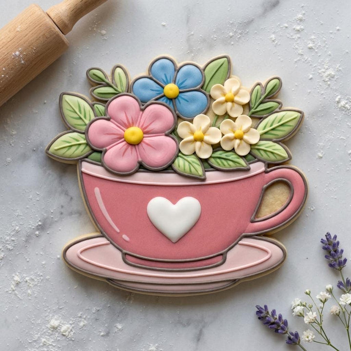 Floral Teacup Cookie Cutter, 3D Printed for Tea Party Cookies