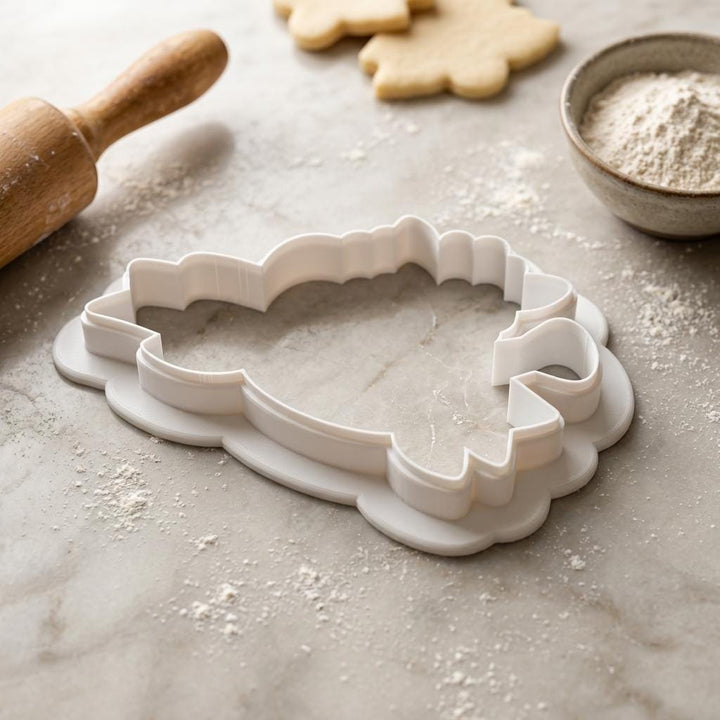 Floral Watering Can Cookie Cutter with Banner Plaque, 3D Printed