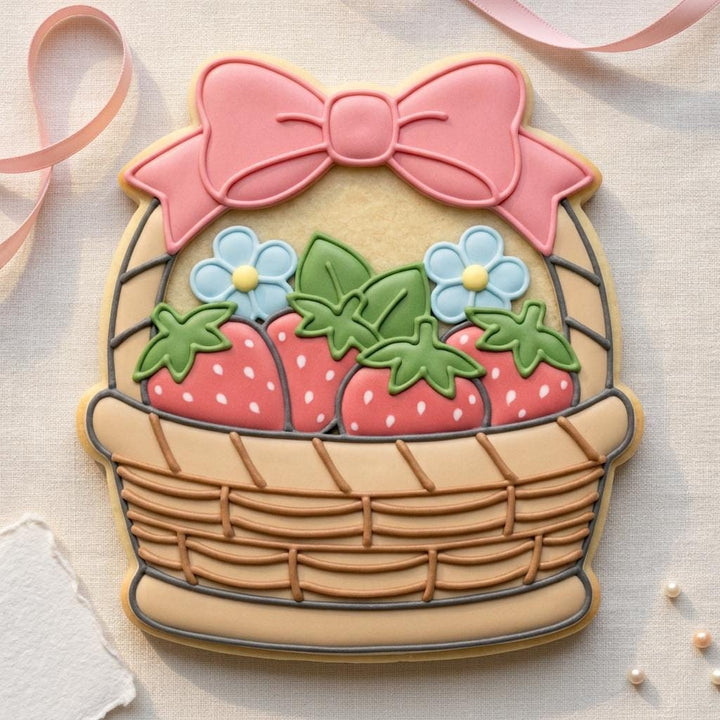 Strawberry Basket Cookie Cutter with Bow, 3D Printed
