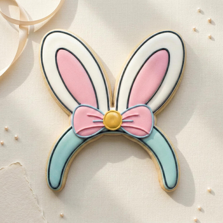 Bunny Ears Headband Cookie Cutter with Bow, 3D Printed for Easter Cookies and Fondant