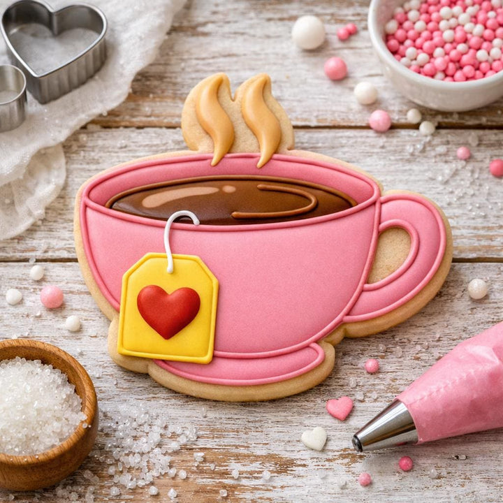 Teacup Cookie Cutter with Heart Tag, 3D Printed for Cookies and Fondant