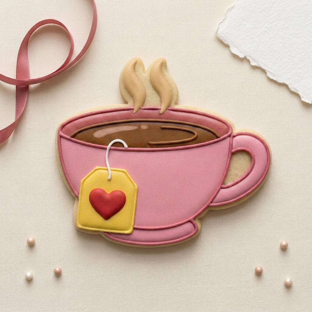 Teacup Cookie Cutter with Heart Tag, 3D Printed for Cookies and Fondant