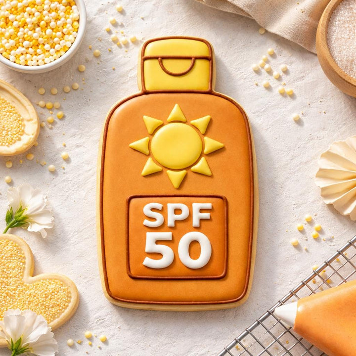 Sunscreen Bottle Cookie Cutter, 3D Printed SPF 50 Design