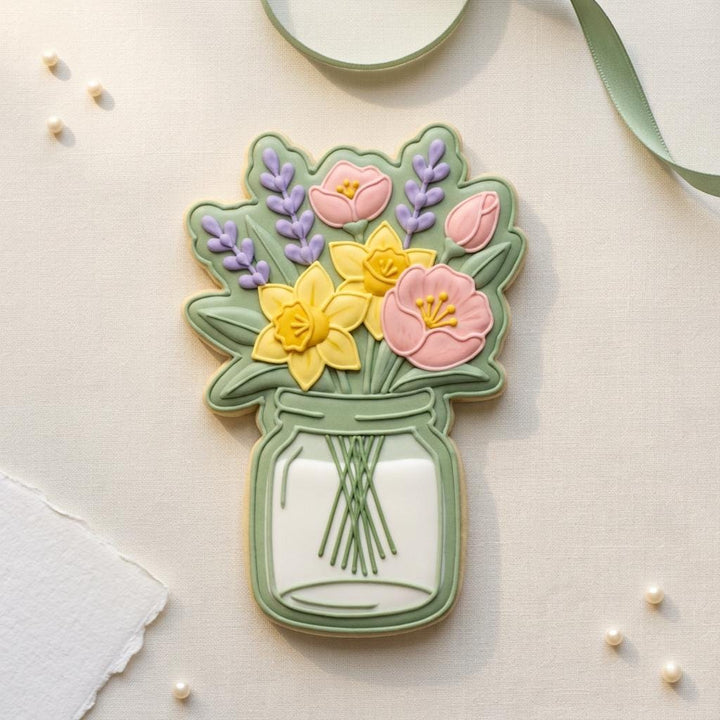 Mason Jar with Flowers Cookie Cutter, Daffodil Bouquet, 3D Printed