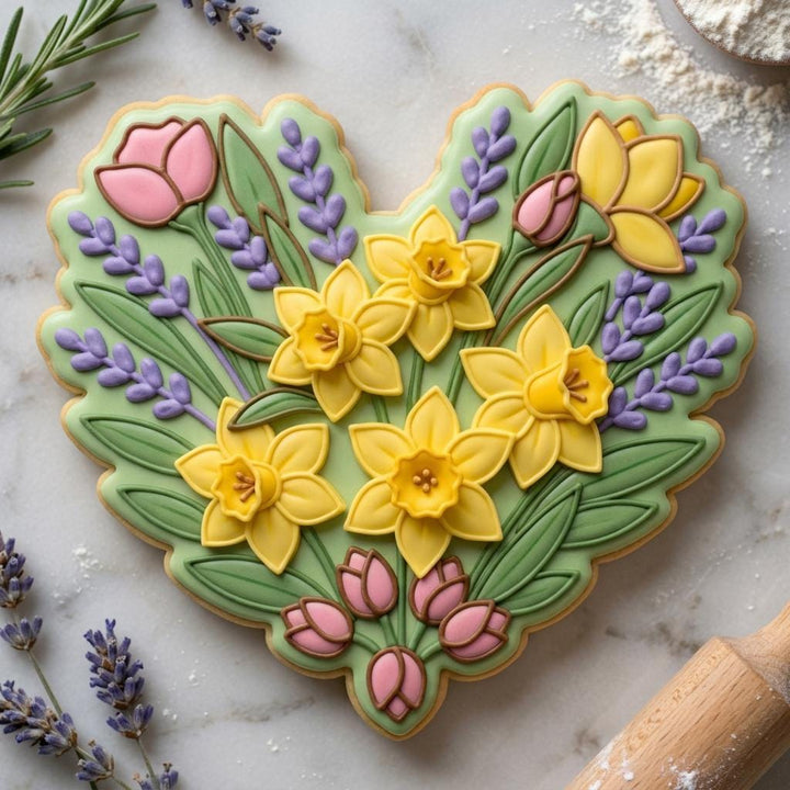 Daffodil Floral Heart Cookie Cutter, Spring Flower Design, 3D Printed