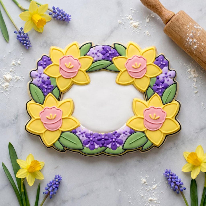 Daffodil Wreath Cookie Cutter, Spring Floral Plaque