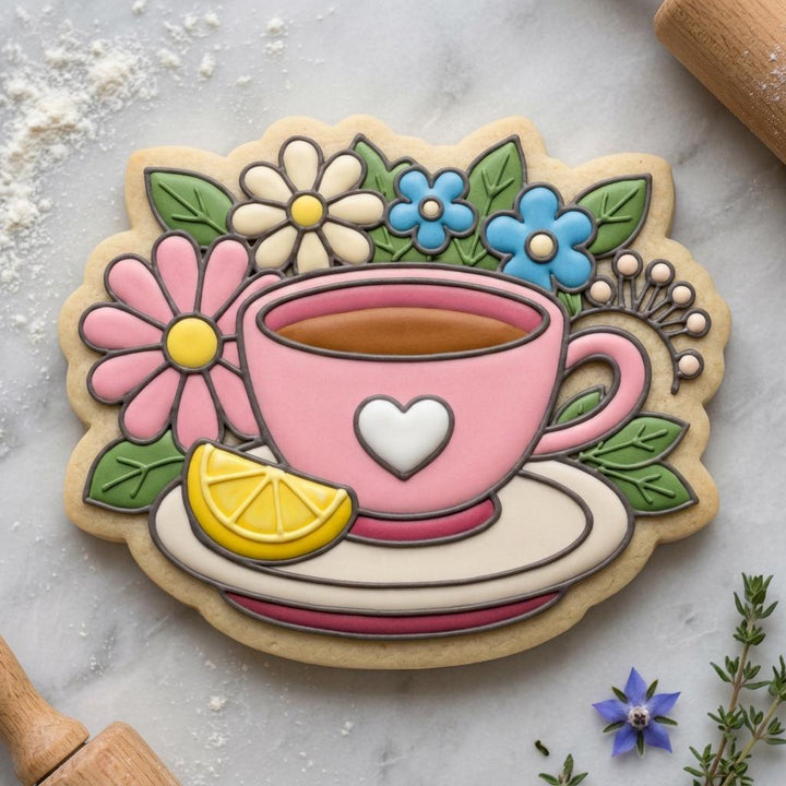 Floral Teacup Cookie Cutter for Tea Party Cookies, 3D Printed
