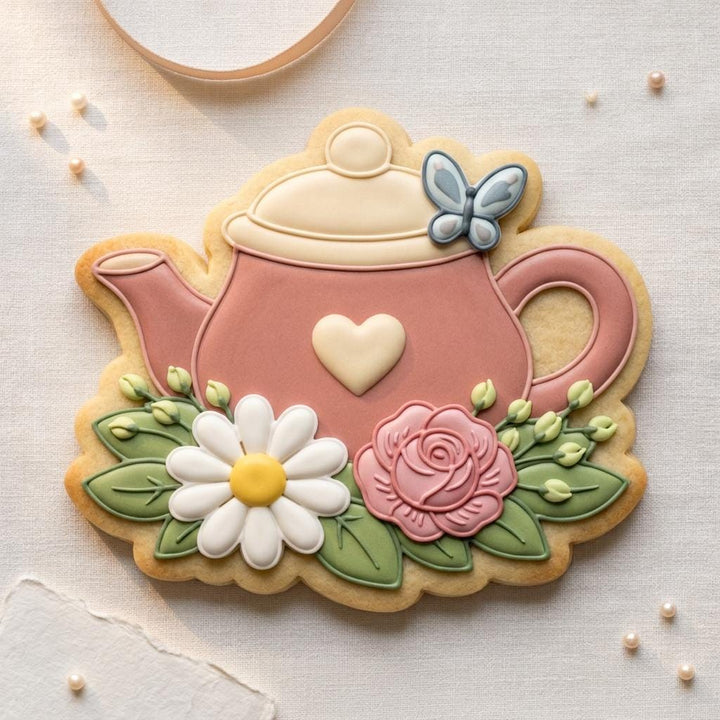 Floral Teapot Cookie Cutter, 3D Printed for Tea Party Cookies