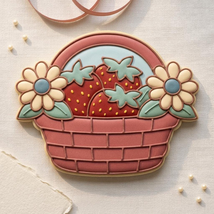 Strawberry Basket Cookie Cutter with Daisies