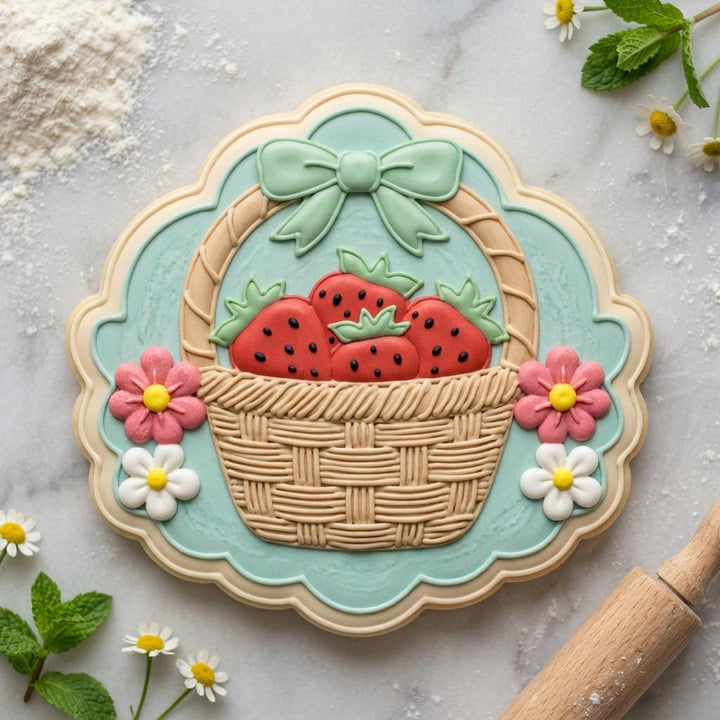 Strawberry Basket Cookie Cutter, Scalloped Plaque, 3D Printed