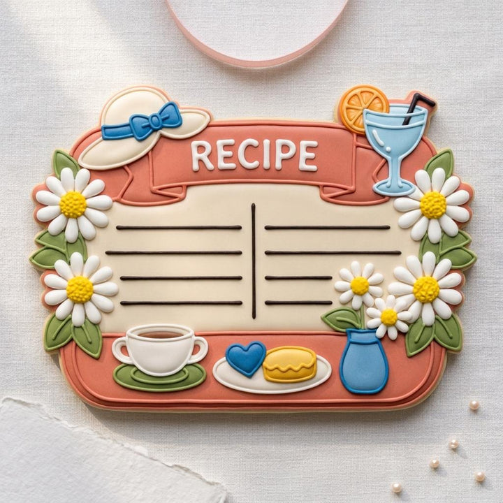 Recipe Card Cookie Cutter with Daisies, 3D Printed