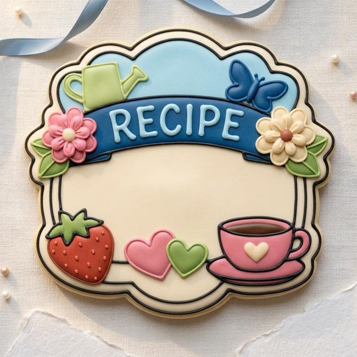 Recipe Card Plaque Cookie Cutter - 3D Printed Floral Design